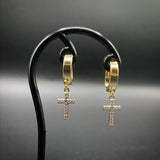 10K Gold Cross Dangle Huggie Hoops,Gold Cross Dangle Earrings,Gold Cross Earrings,Mens&Womens Cross Earrings,Cross Hoops,CZ Stone Cross Hoop
