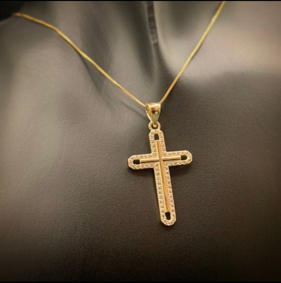 10K Gold Cross, Cz Stone Gold Cross, Baptism Gift, Gold Cross Pendant, Stacking Necklace, Cz Edge Round Cross,Gold Cross, 10K CZ Stone Cross