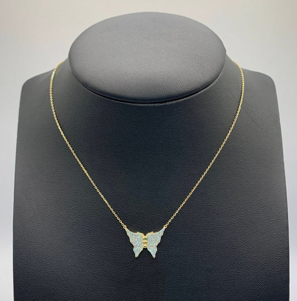 10K Butterfly Necklace, Gold Butterfly Necklace, Butterfly Charm, 10K Butterfly, Womens Butterfly Necklace, CZ Stone Butterfly Necklace