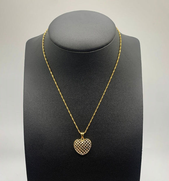10K 3D Gold Heart Pendant, 3D Heart Pendant, Diamond Cut Heart Pendant, Hollow Heart Pendant, 10K Heart Charm, Gold & White Gold Heart Charm