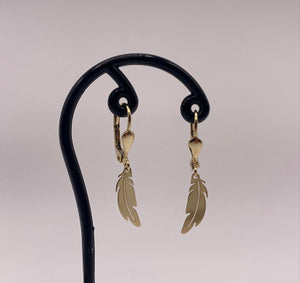 10K Gold Feather Drop Earring,Gold Feather Earrings, Gold Feather Earring, 10K Feather Earring, Gold Dangle Earring, Dainty Gold Earring