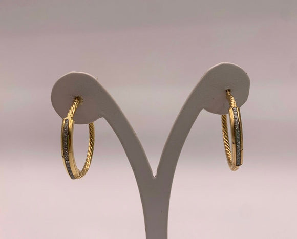 10K CZ Stone Hoop Earring, Gold Hoop Earring, Womens Fancy Gold Hoop, Gifts For Her, CZ Stone Hoop, 10K Hoop Earring, Fancy 10K Earring